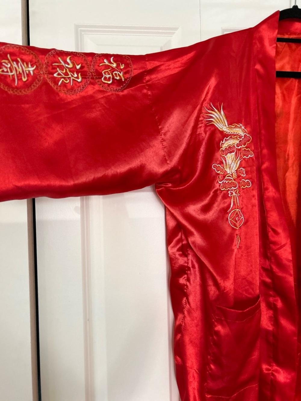 Vintage Red Satin Kimono / Dragon Robe — Unisex